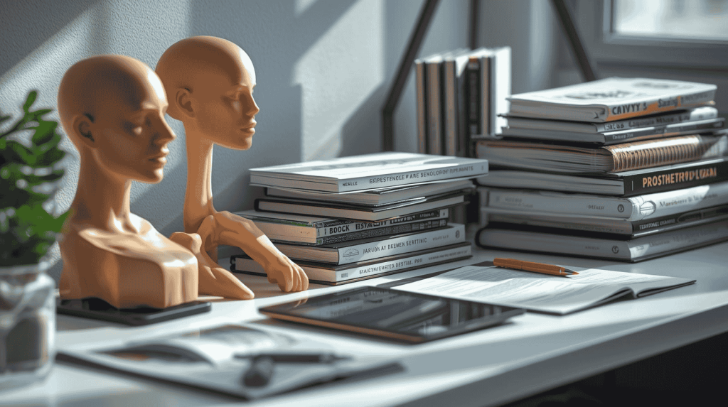 A dedicated student's strategic setup for prosthetic exam preparation.